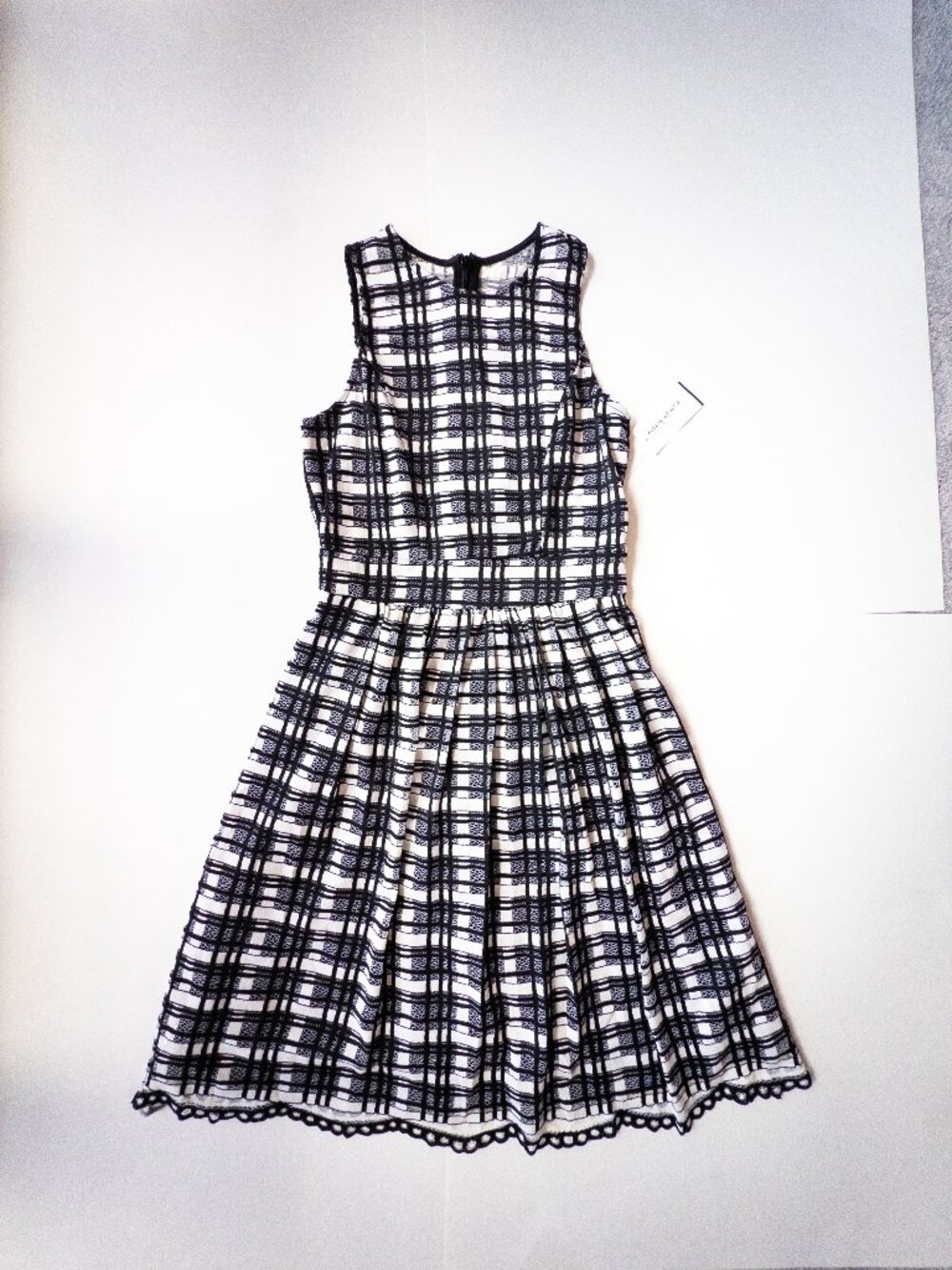 ALEXIA ADMOR Plaid Lace Detail Dress Women's Size X-Small Black/White
